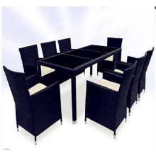 9PCS Black and Brown Wicker Dining Furniture Set